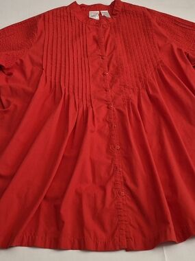 Roamans Red Pintuck Button-Front Blouse